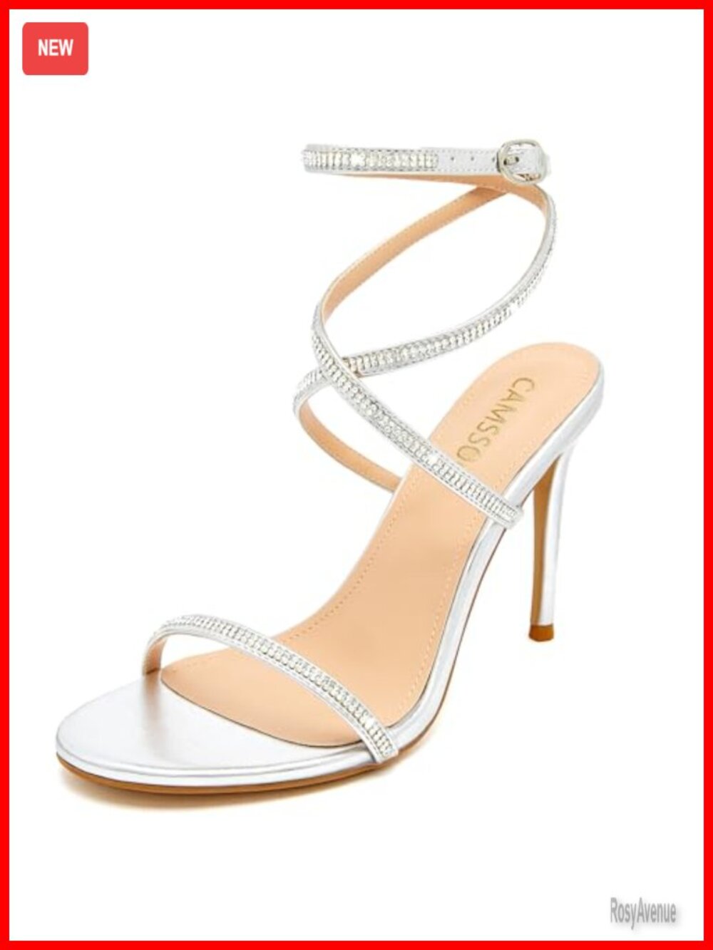 Women's Faux Leather Rhinestone Stiletto Heeled Sandals Open Toe